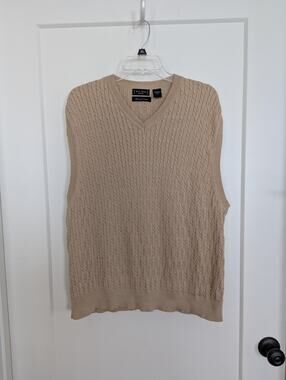 W.H. Belk Mens XL Beige Cable Knit Sweater Vest Mercerized Cotton Golf Casual